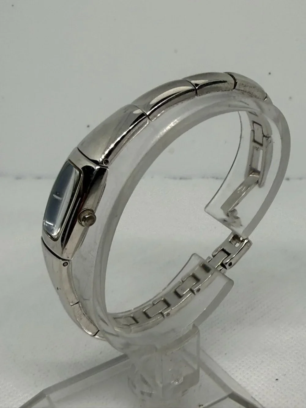Bulova 96L98 Women's Bracelet Watch Silver-Tone Bangle Blue Sparkle Dial